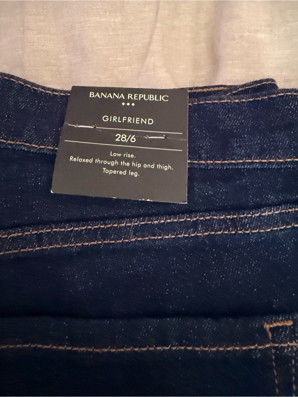 Banana Republic Girlfriend Jeans Deep Indigo with Contrast Stitching